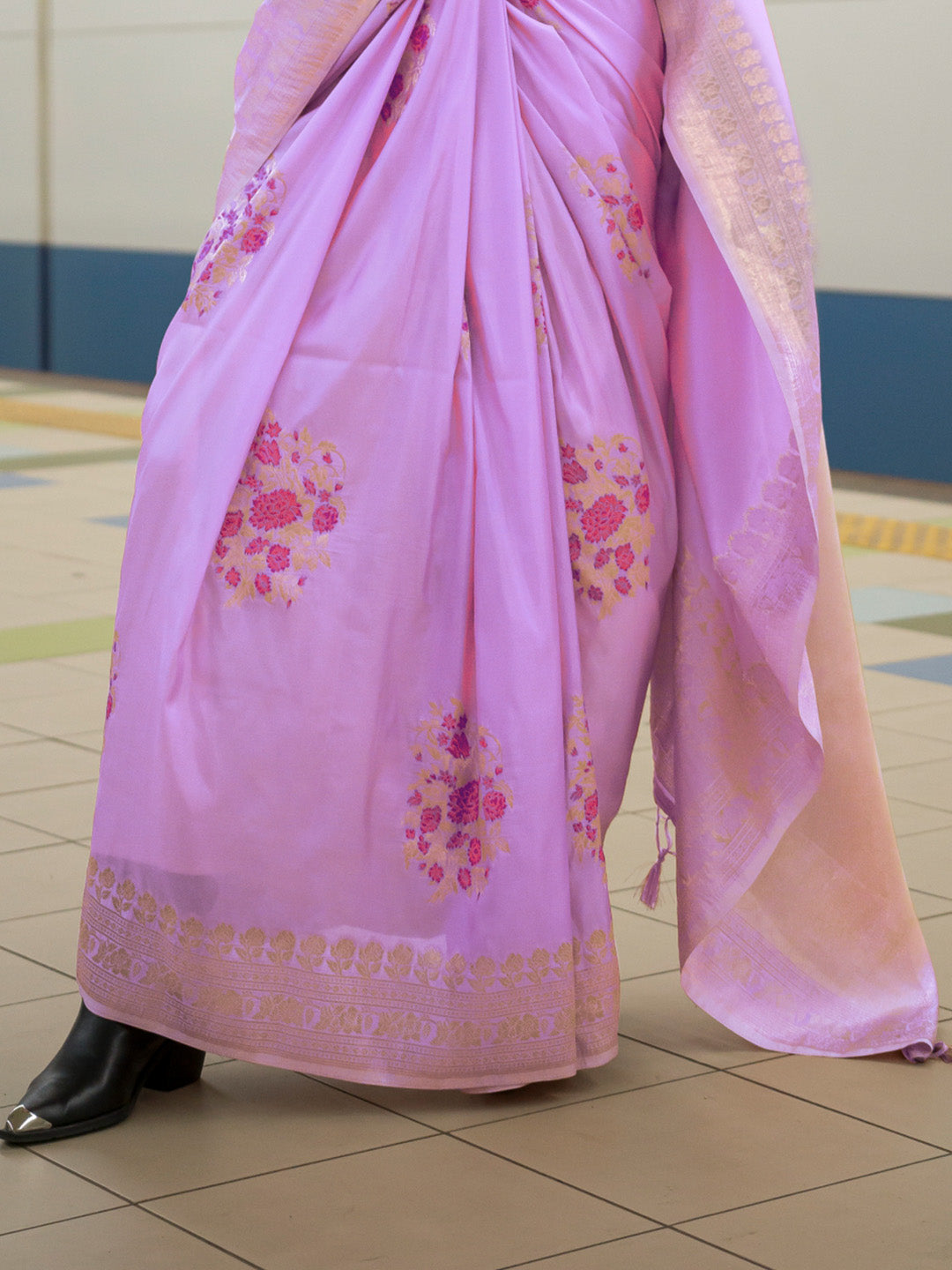 Pink Katan Silk Saree