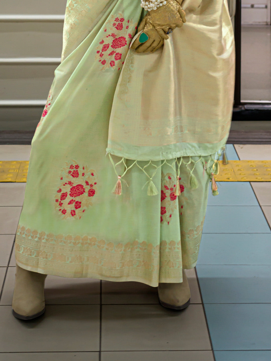 Lime Green Katan Silk Saree