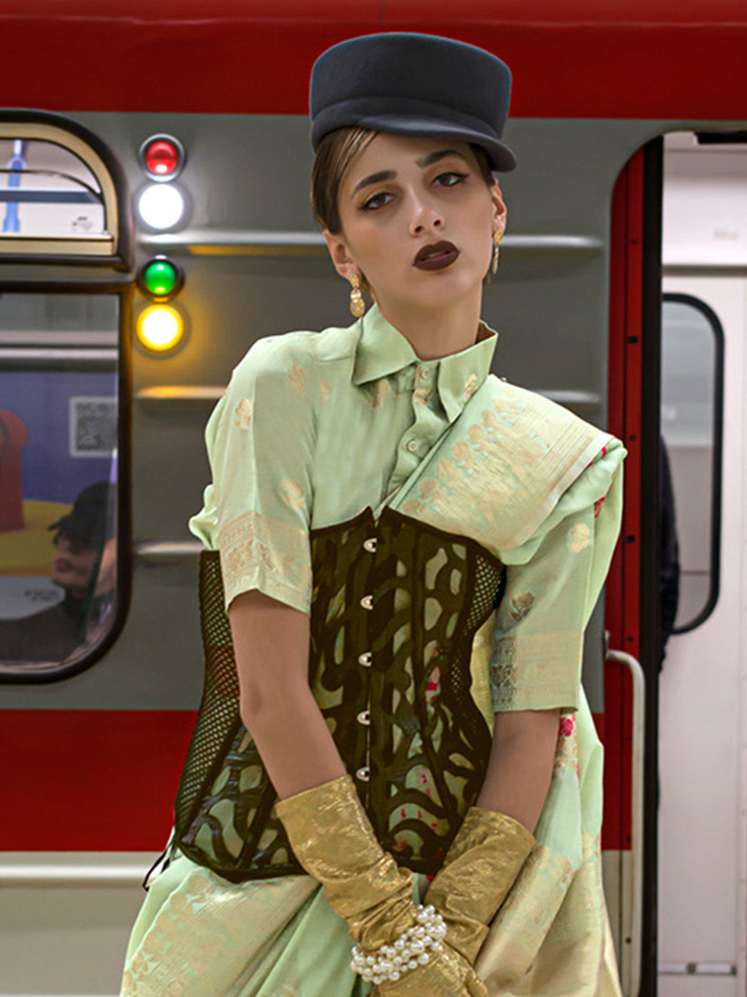 Lime Green Katan Silk Saree