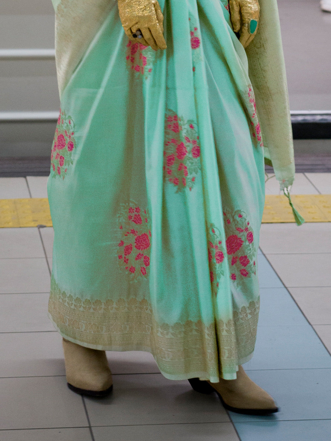 Blue Katan Silk Saree