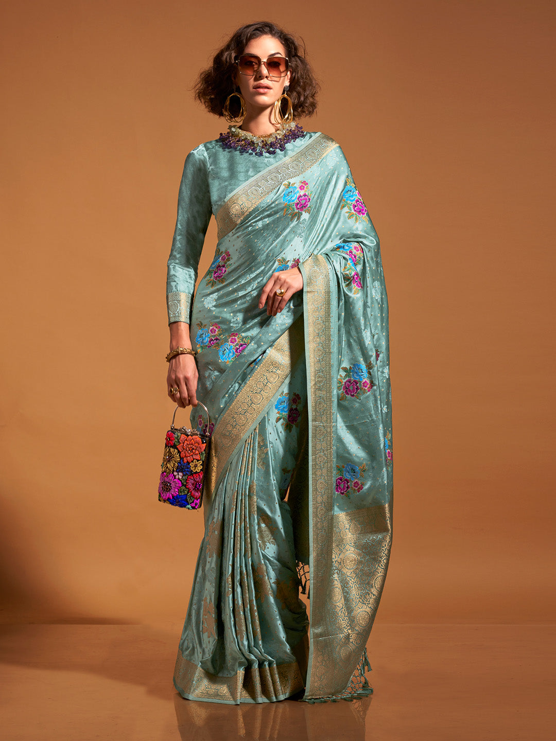 Green Pure Satin Silk Saree
