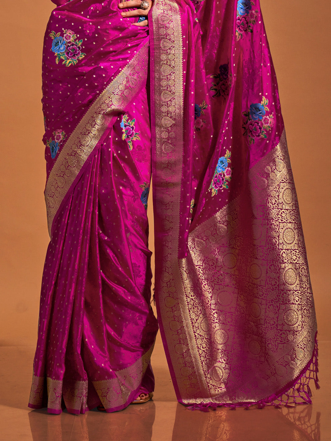 Marron Pure Satin Silk Saree