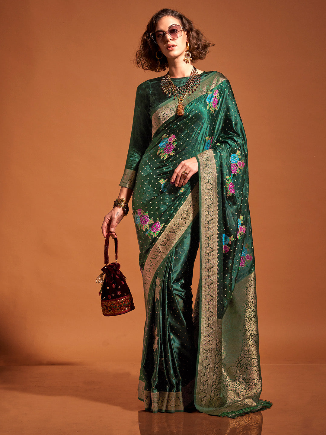 Green Pure Satin Silk Saree