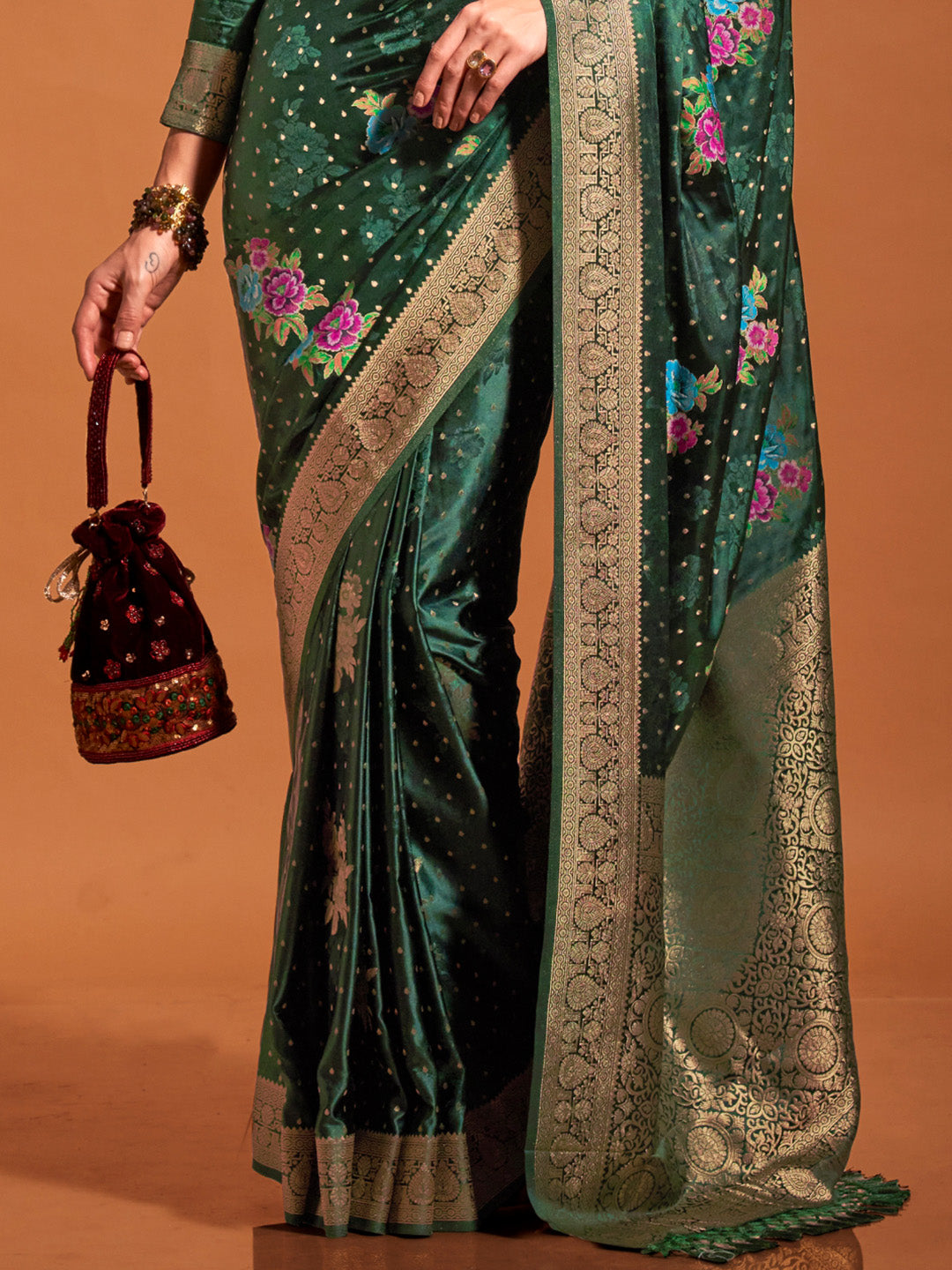 Green Pure Satin Silk Saree