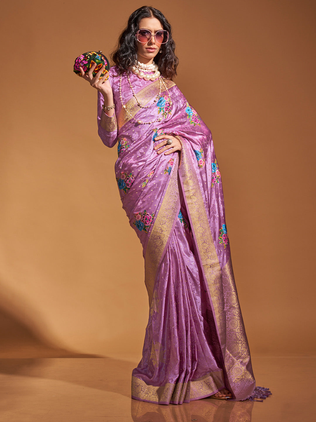 Lavender Pure Satin Silk Saree
