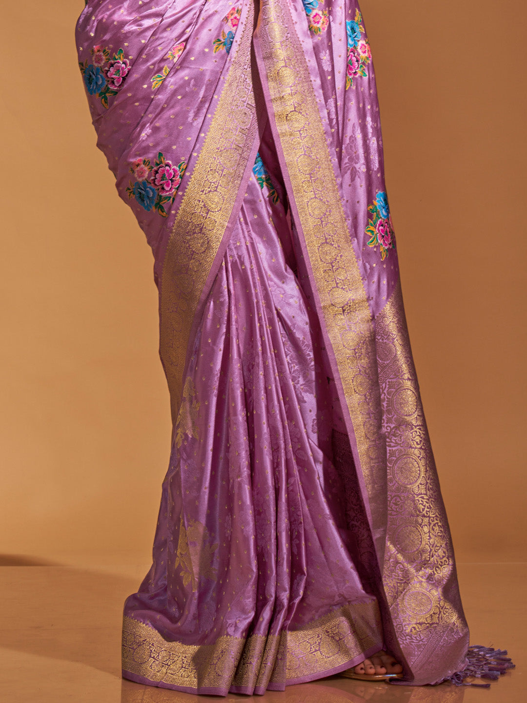 Lavender Pure Satin Silk Saree