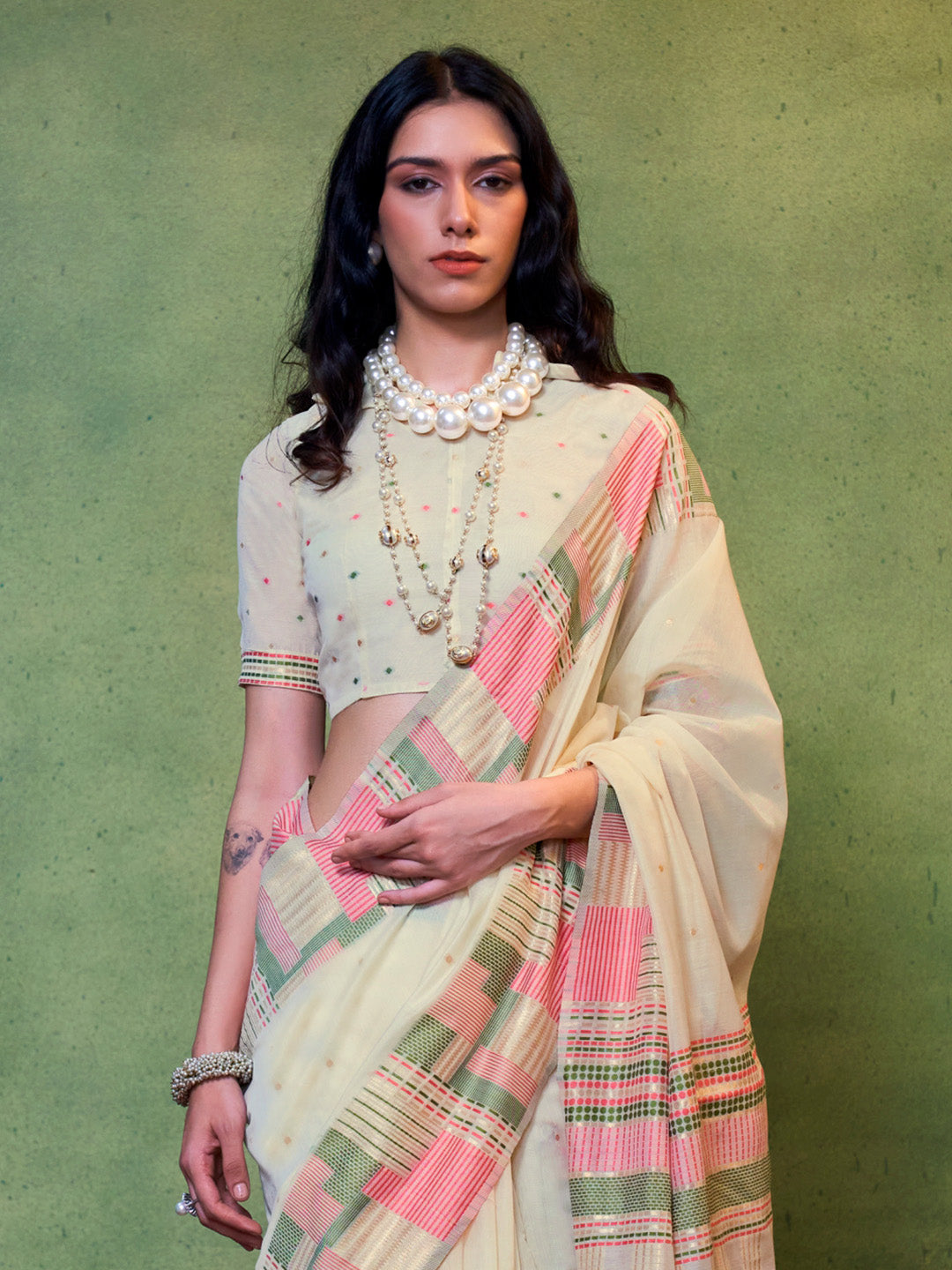 Cream Party Wear Silk Saree