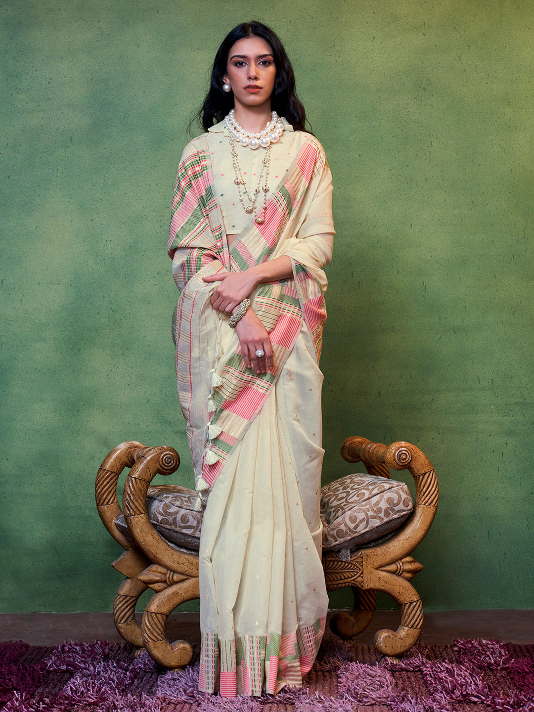 Cream Party Wear Silk Saree