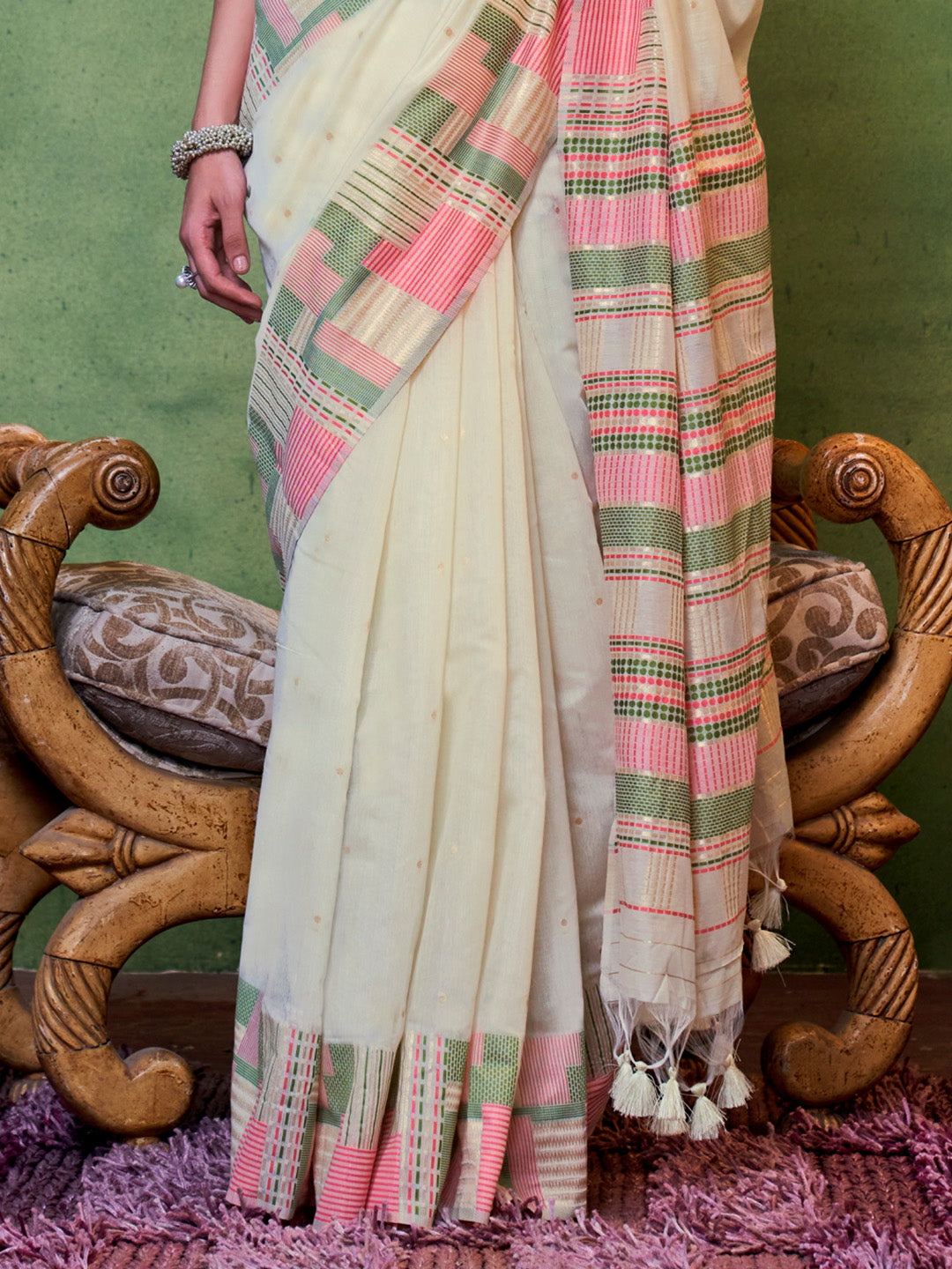 Cream Party Wear Silk Saree