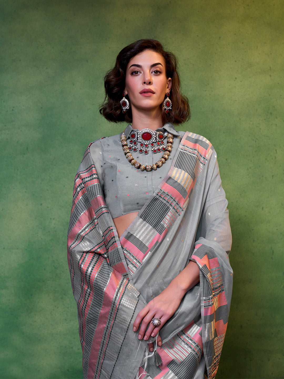 Grey Party Wear Silk Saree