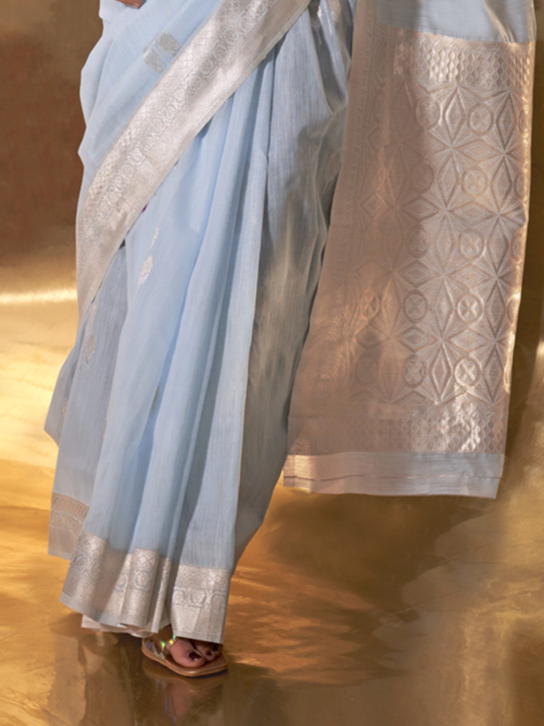 Sky Blue Party Wear Linen Saree