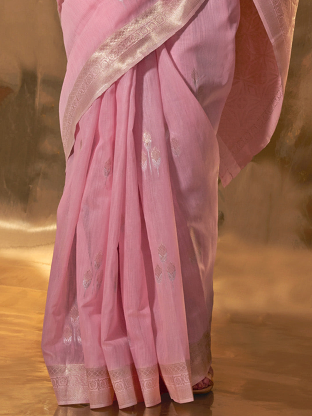 Baby Pink Party Wear Linen Saree