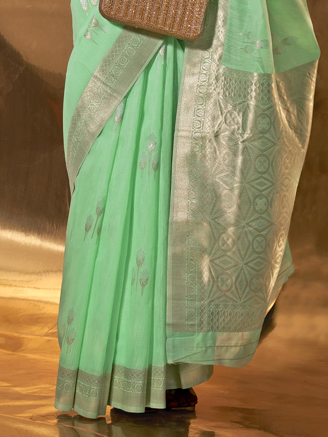 Mint Green Party Wear Linen Saree