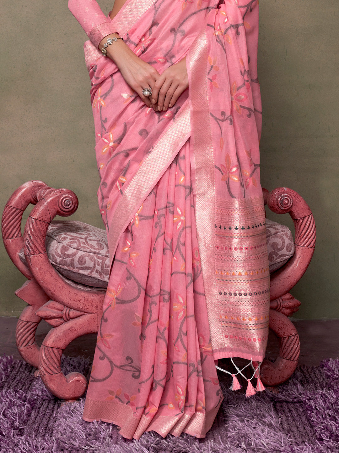 Pink Jamdani Cotton Saree