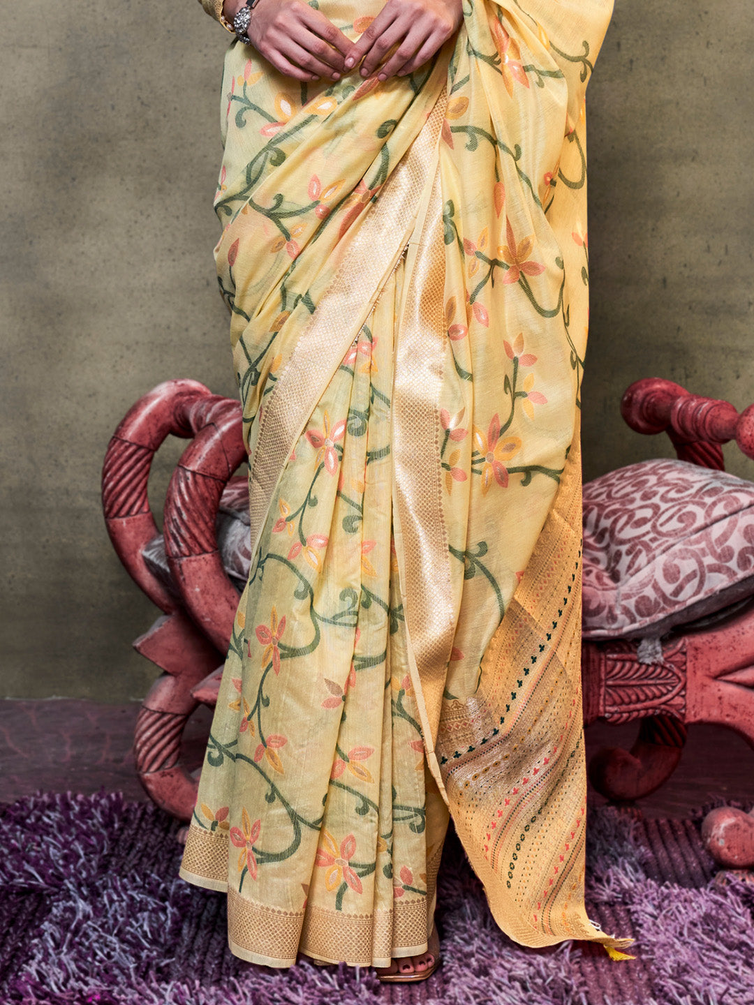 Yellow Jamdani Cotton Saree