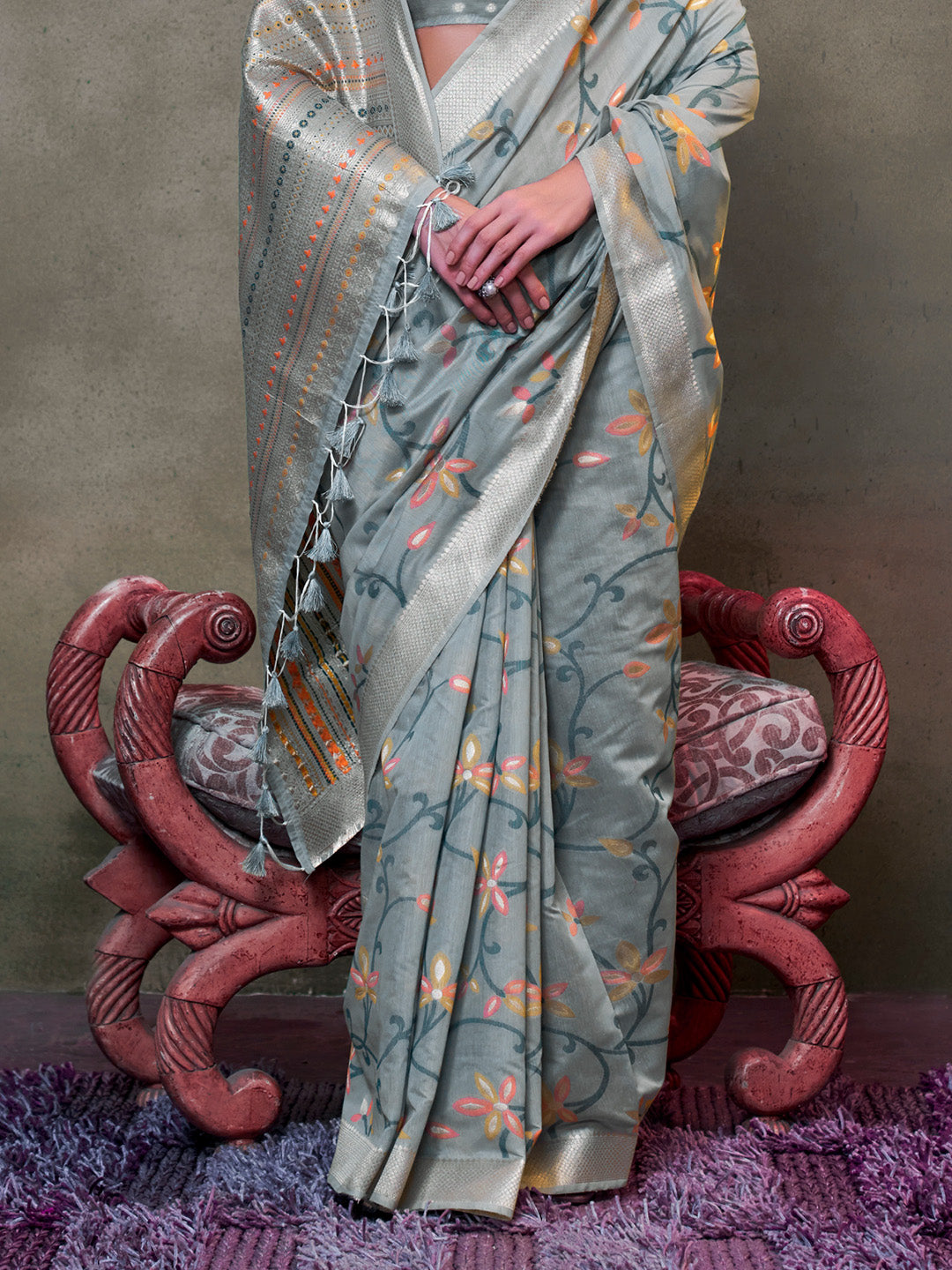 Grey Jamdani Cotton Saree