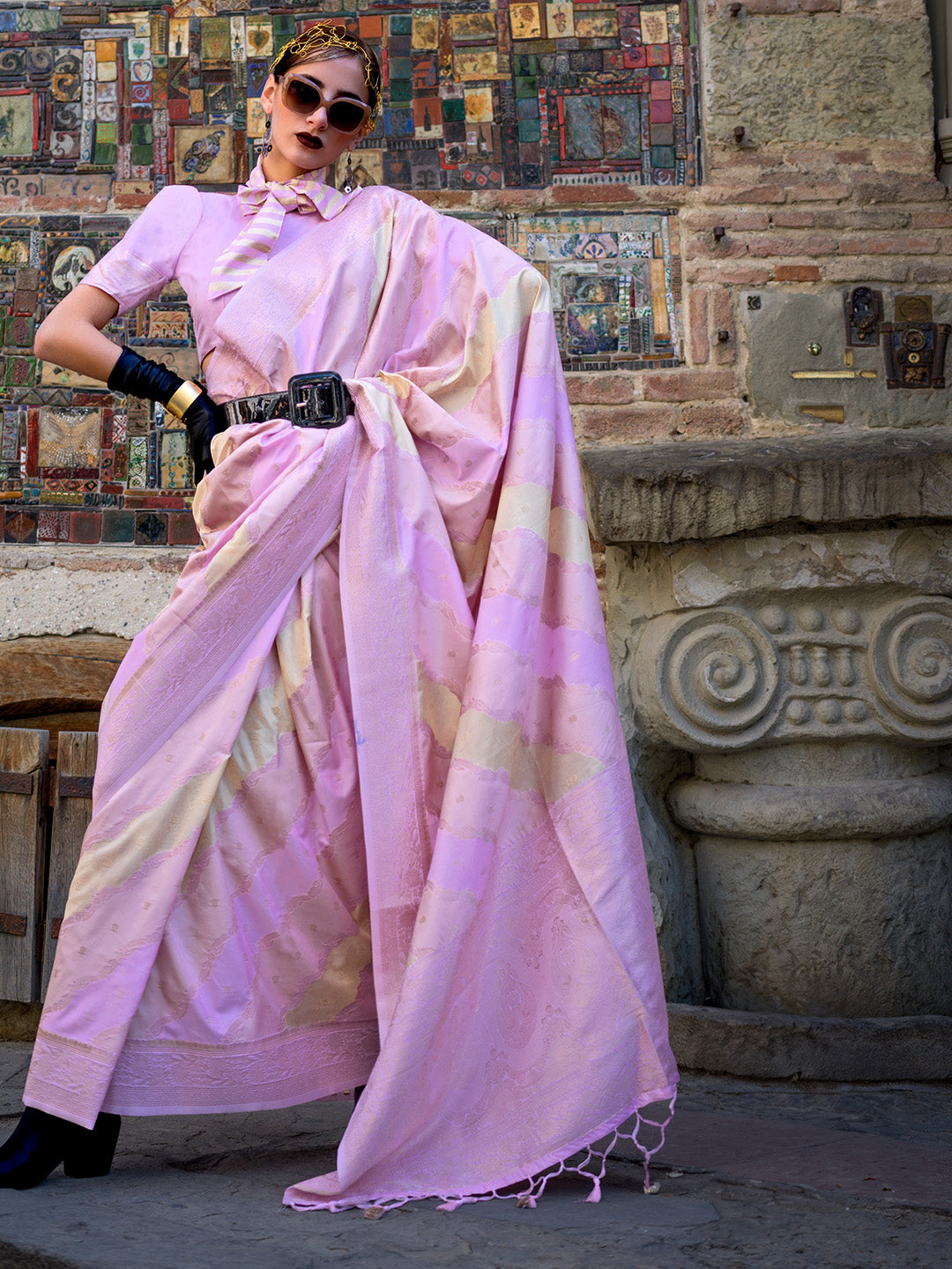 Lavender Katan Silk Saree