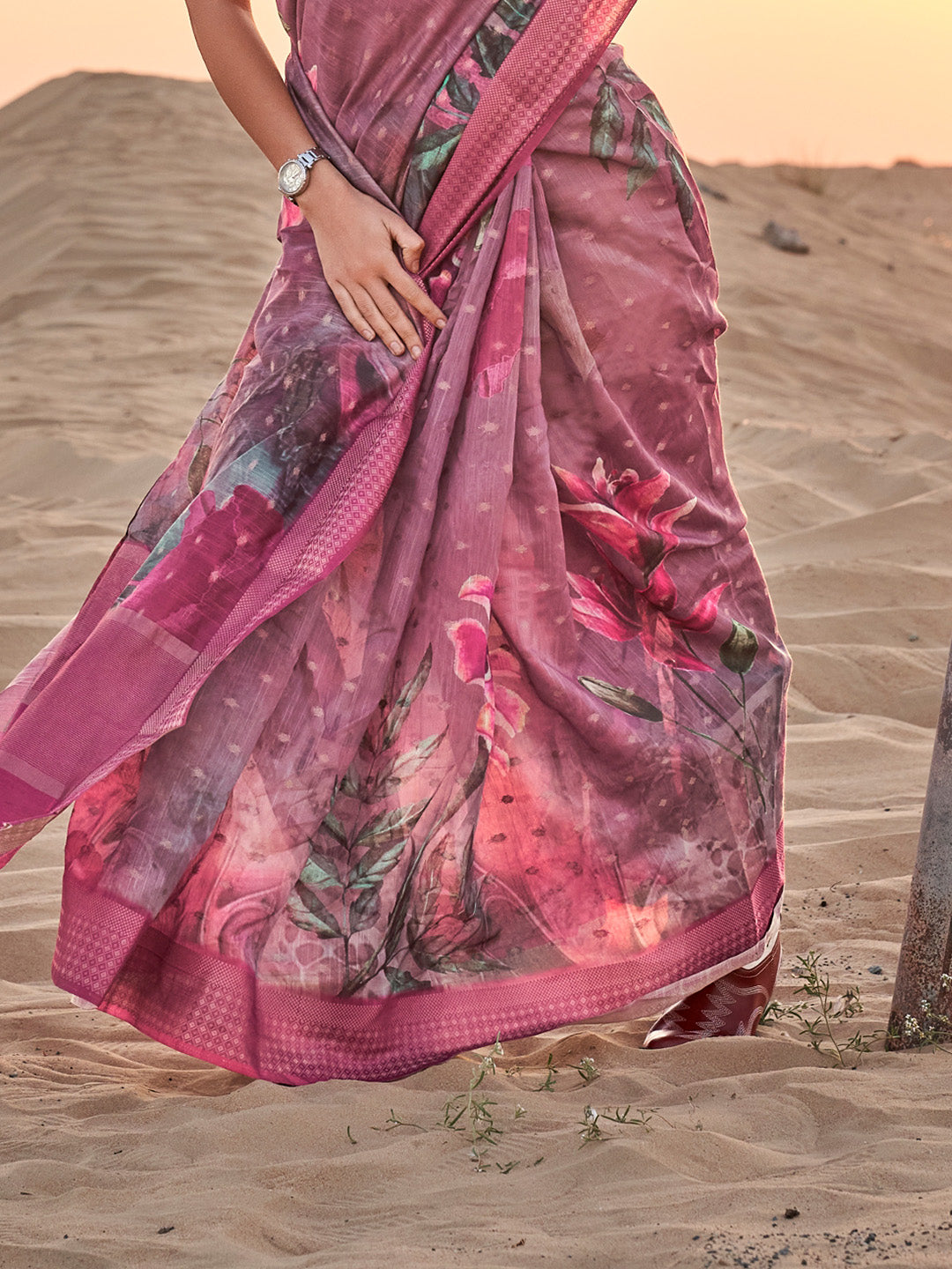 Multicolour Printed Linen Saree