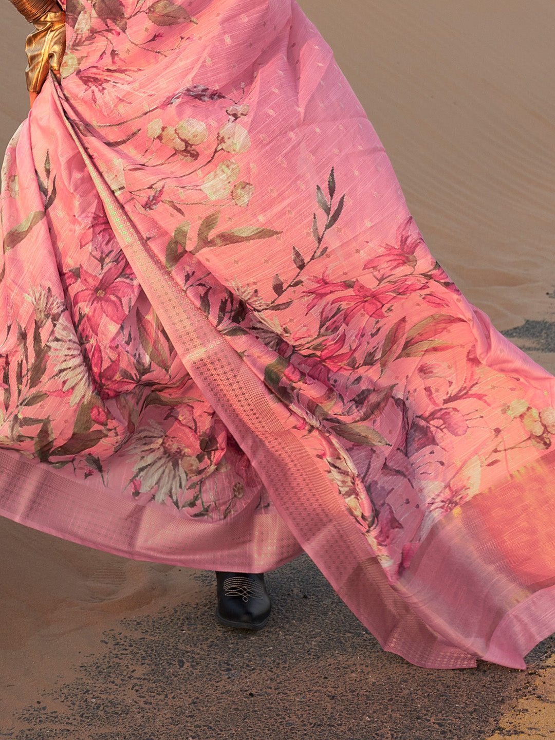 Multicolour Printed Linen Saree