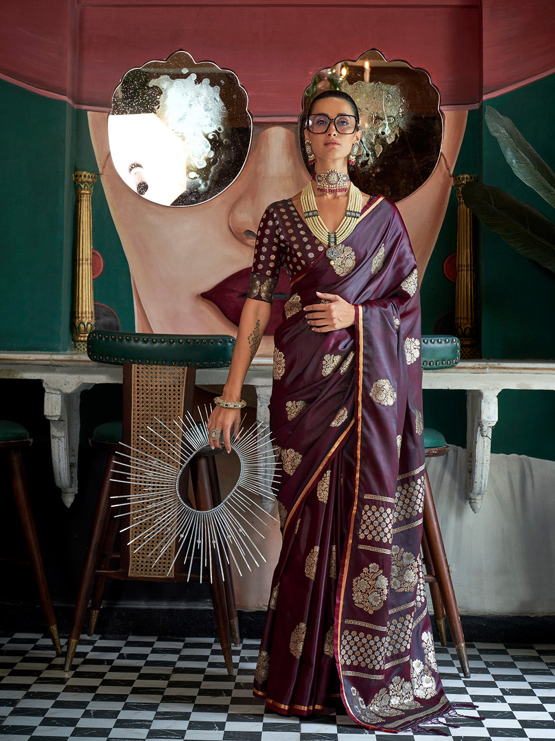 Maroon Pure Satin Saree