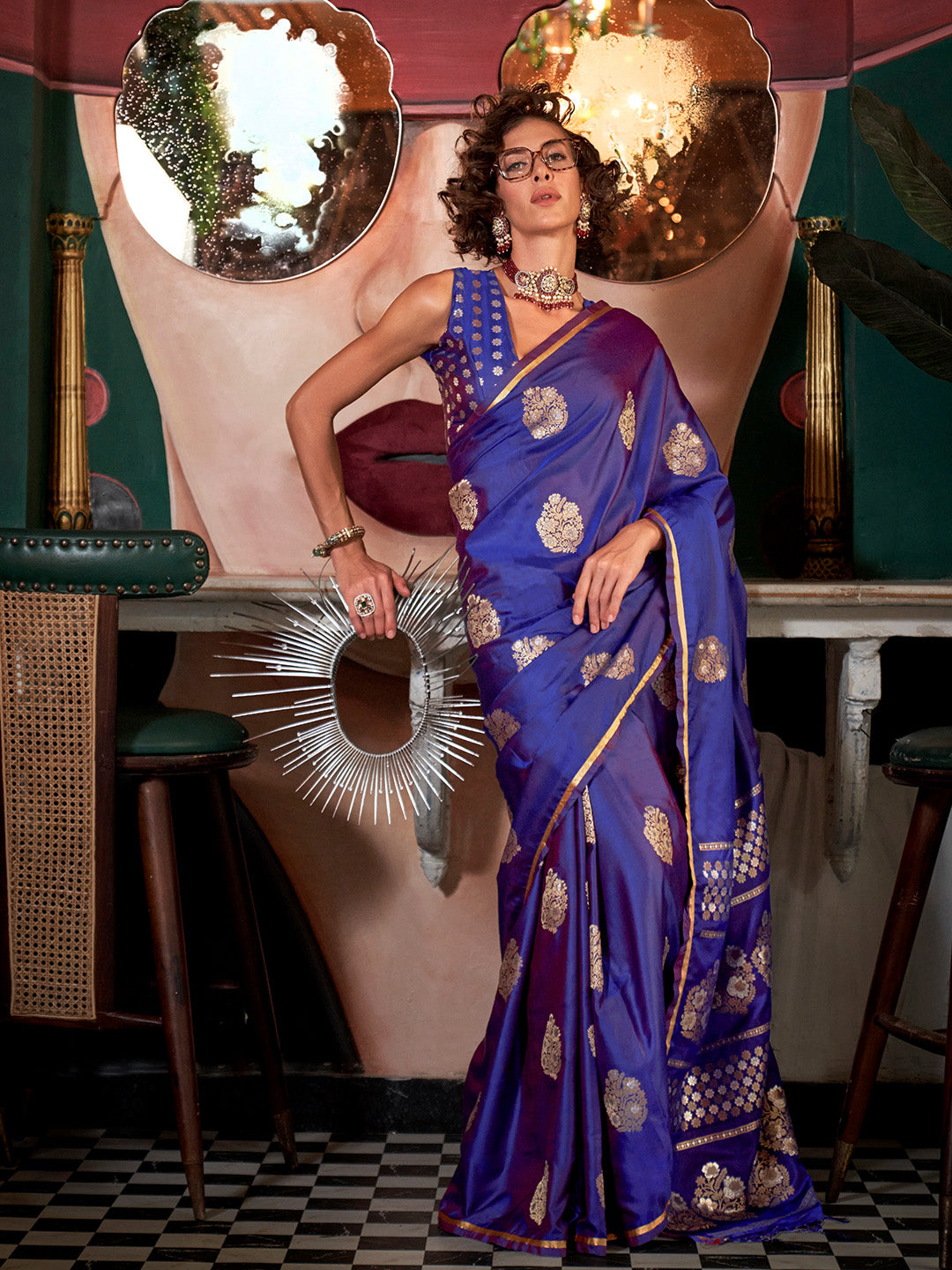 Blue Pure Satin Saree