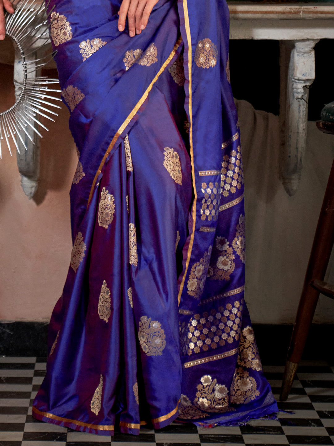 Blue Pure Satin Saree
