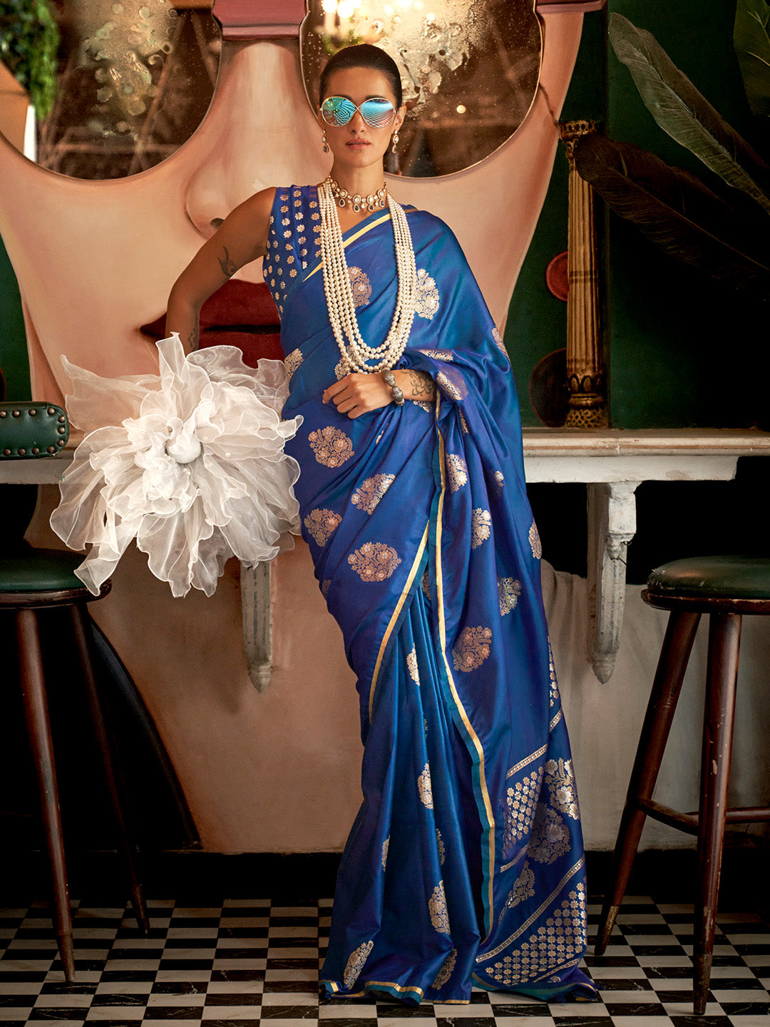 Blue Pure Satin Saree