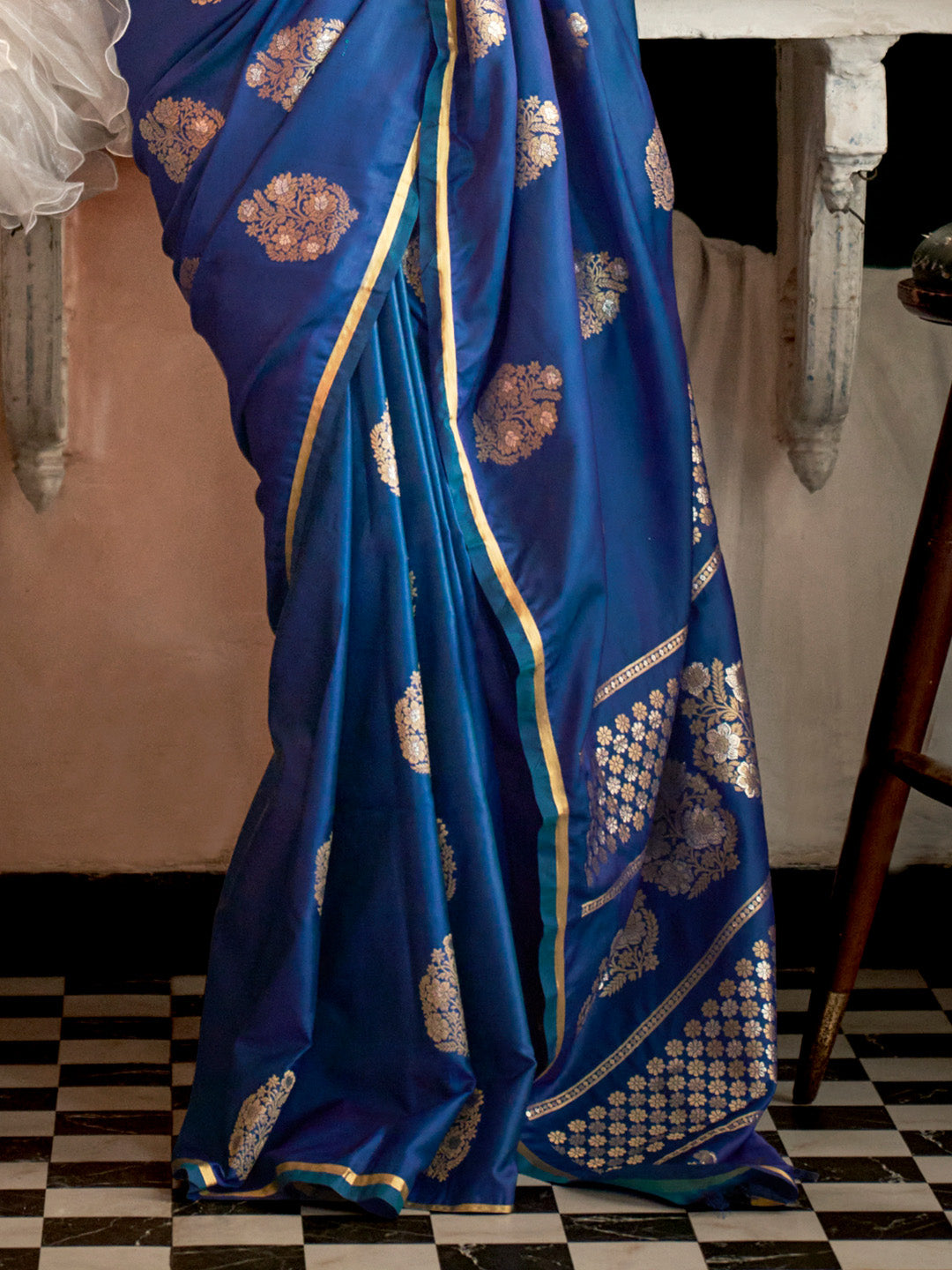 Blue Pure Satin Saree