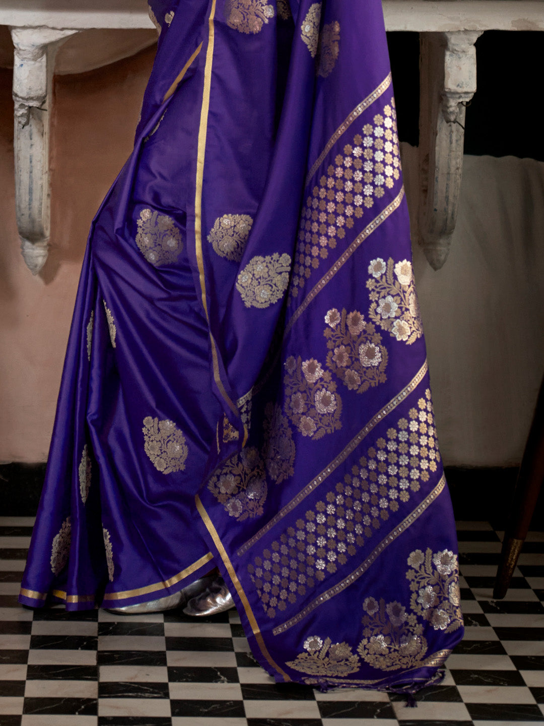 Dark Blue Pure Satin Saree