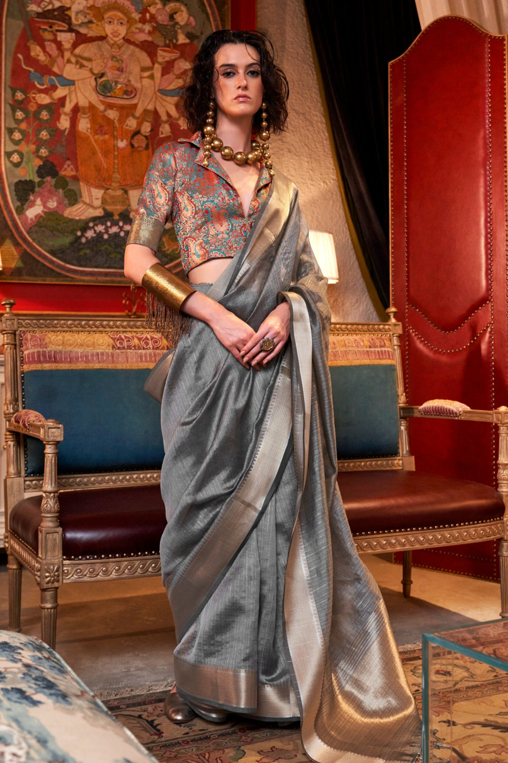 Grey Moss Chiffon Saree