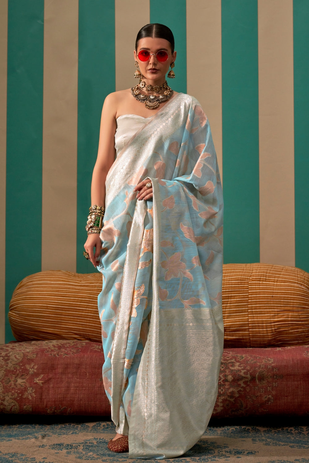 Sky Blue Linen Saree