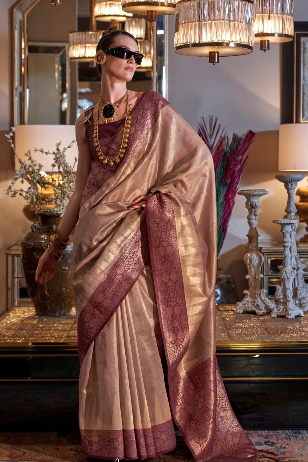 Golden Zari Tissue Saree
