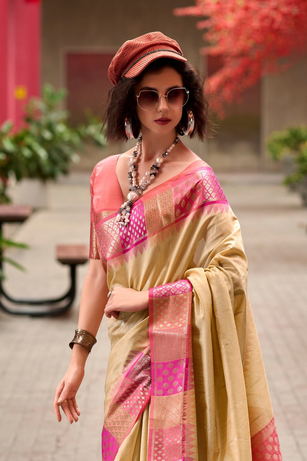 Beige Banarasi Silk Saree