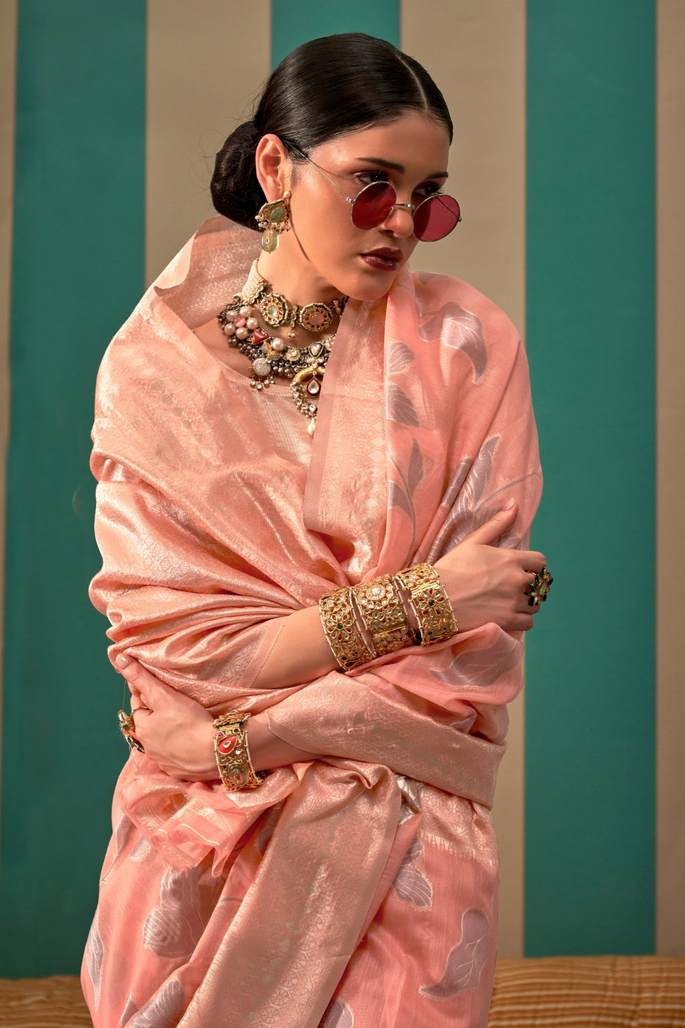 Blush Pink Linen Saree