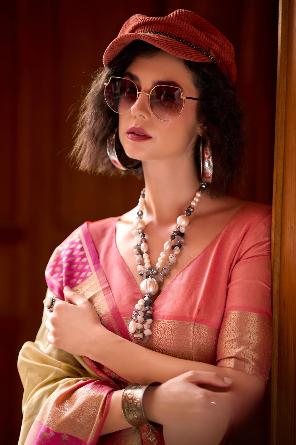Beige Banarasi Silk Saree