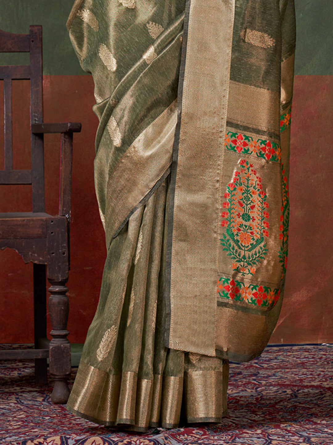 Olive Paithani Zari Tissue Saree