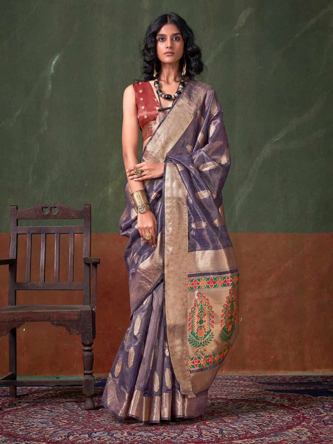 Purple Paithani Zari Tissue Saree