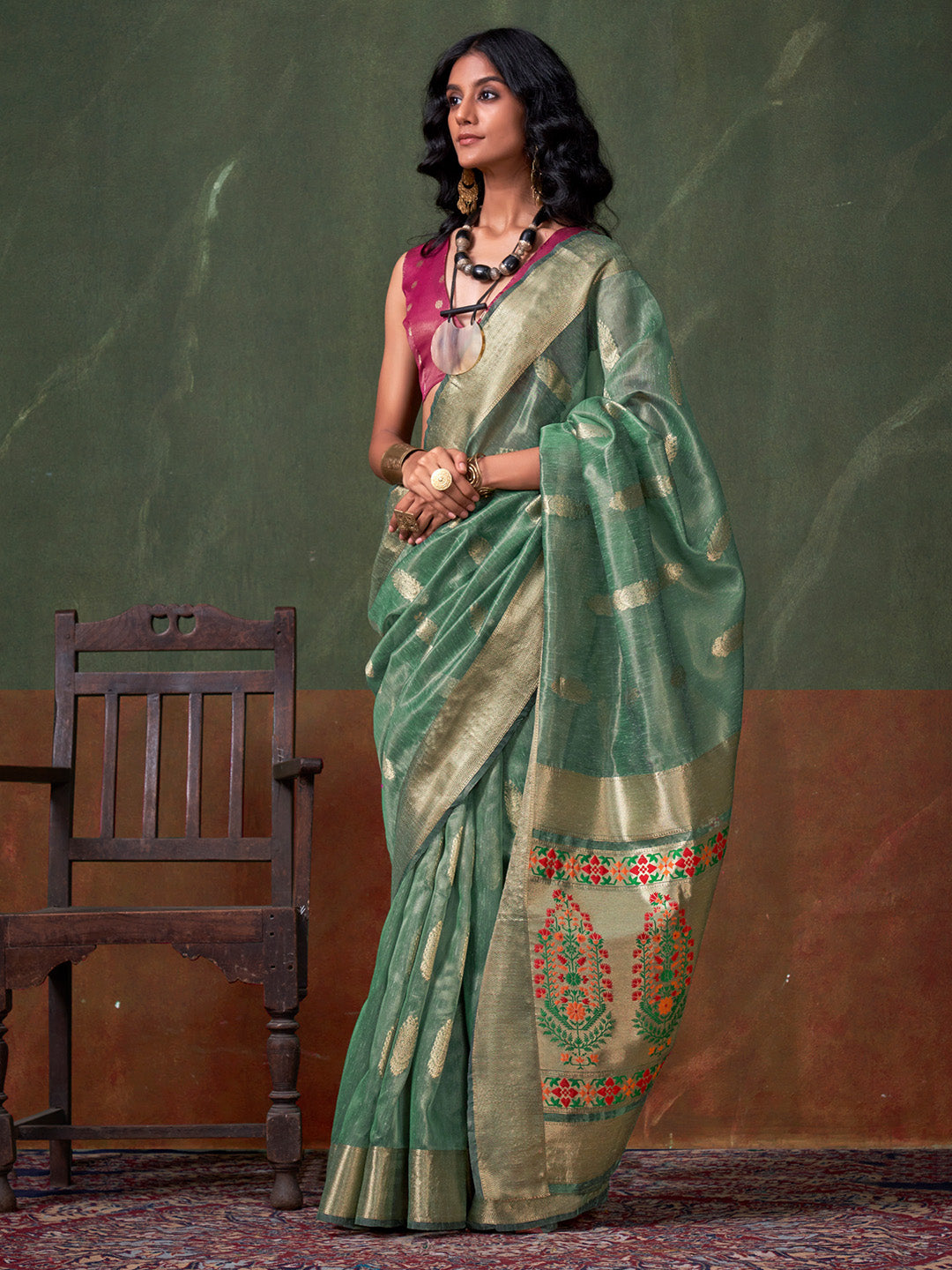 Green Paithani Zari Tissue Saree