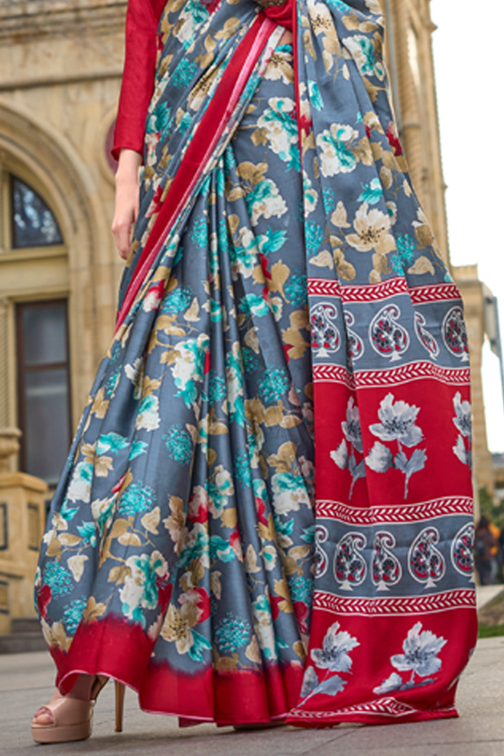 Multicolor Satin Silk Saree