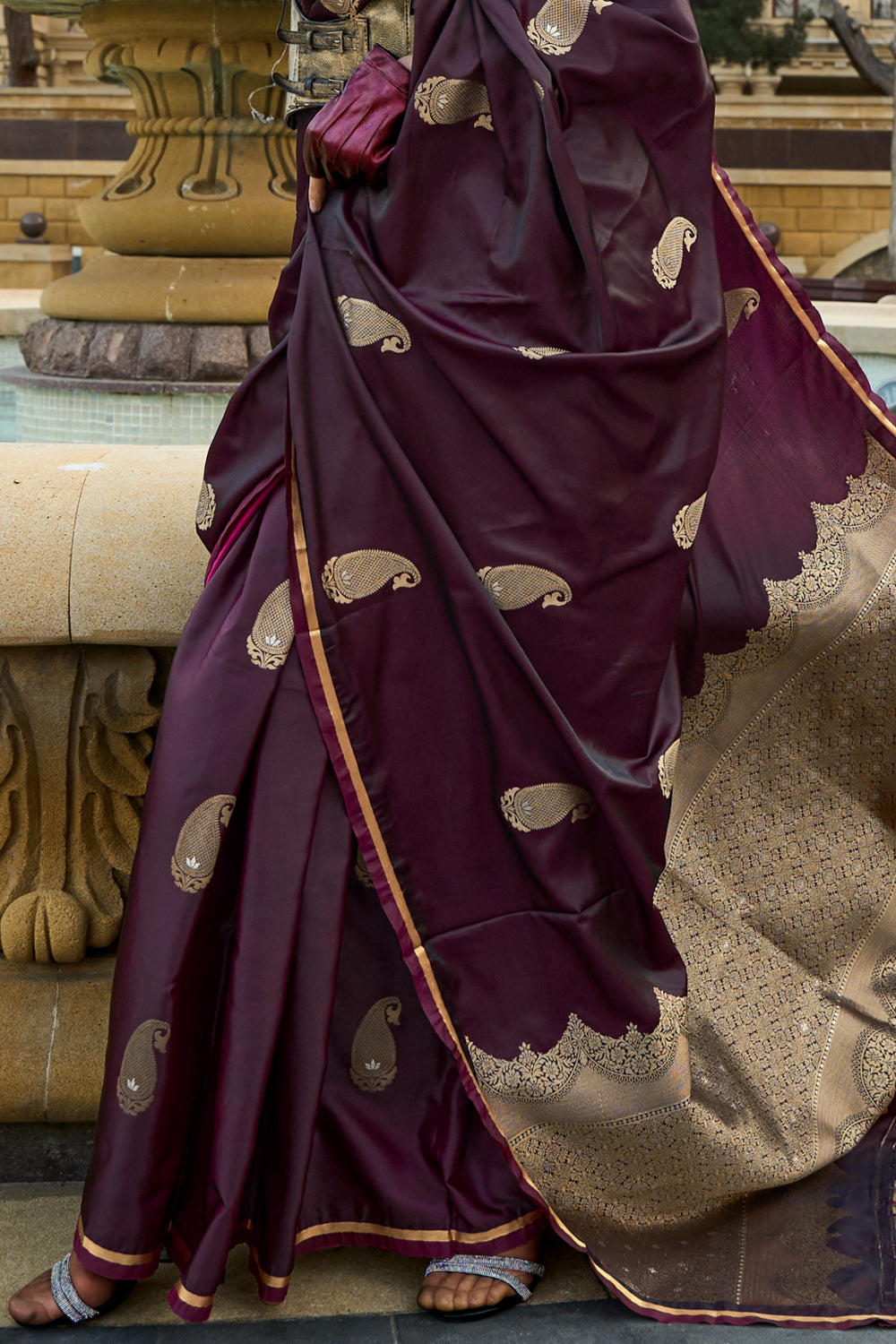 Wine Banarasi Silk Saree