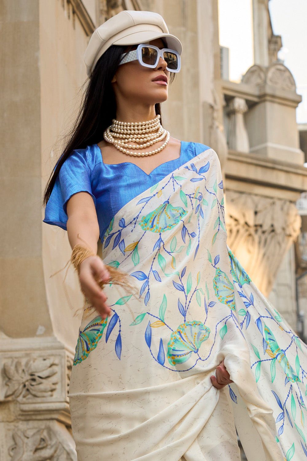 Off White Satin Silk Saree