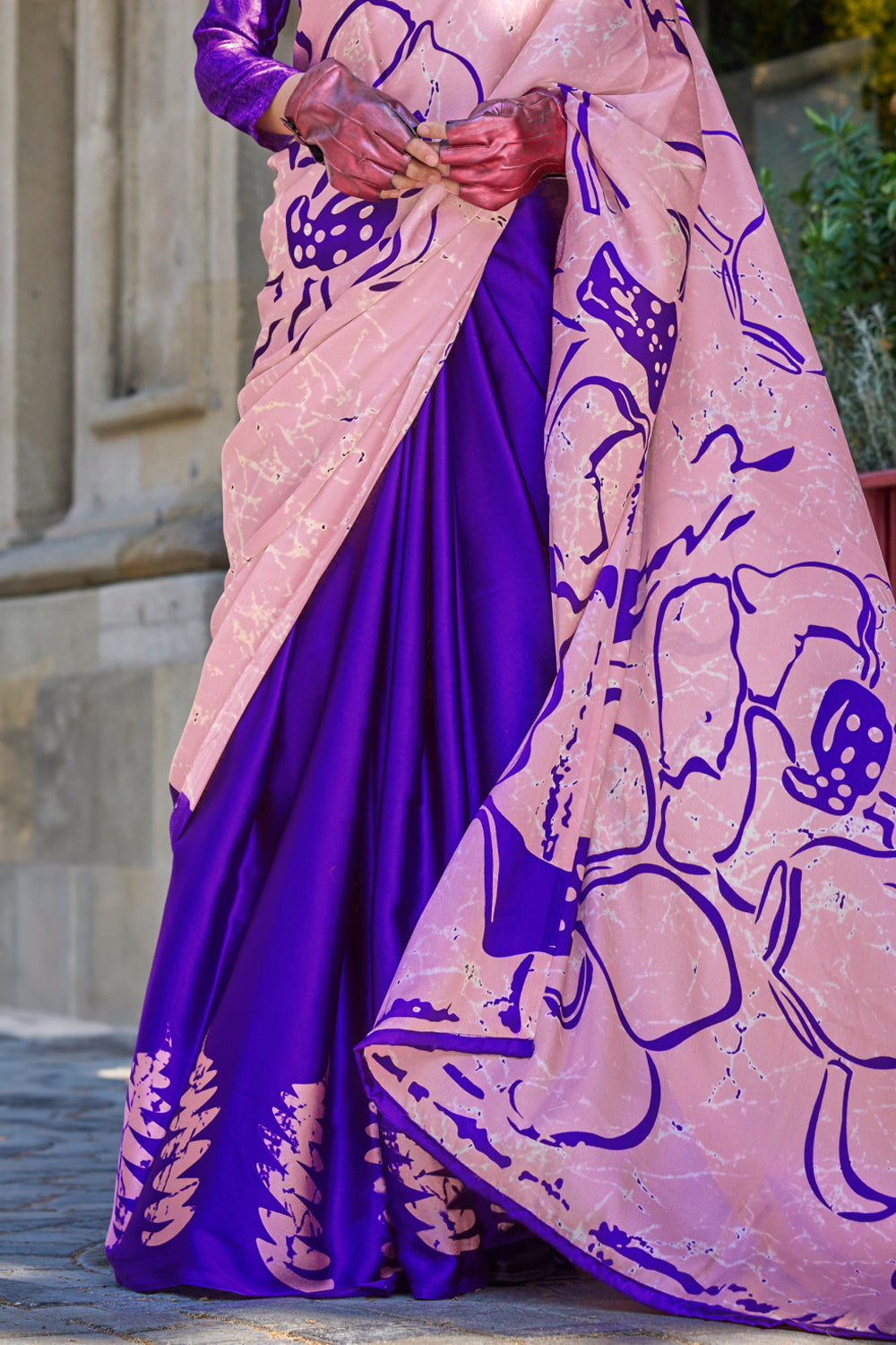 Blue & Pink Satin Silk Saree