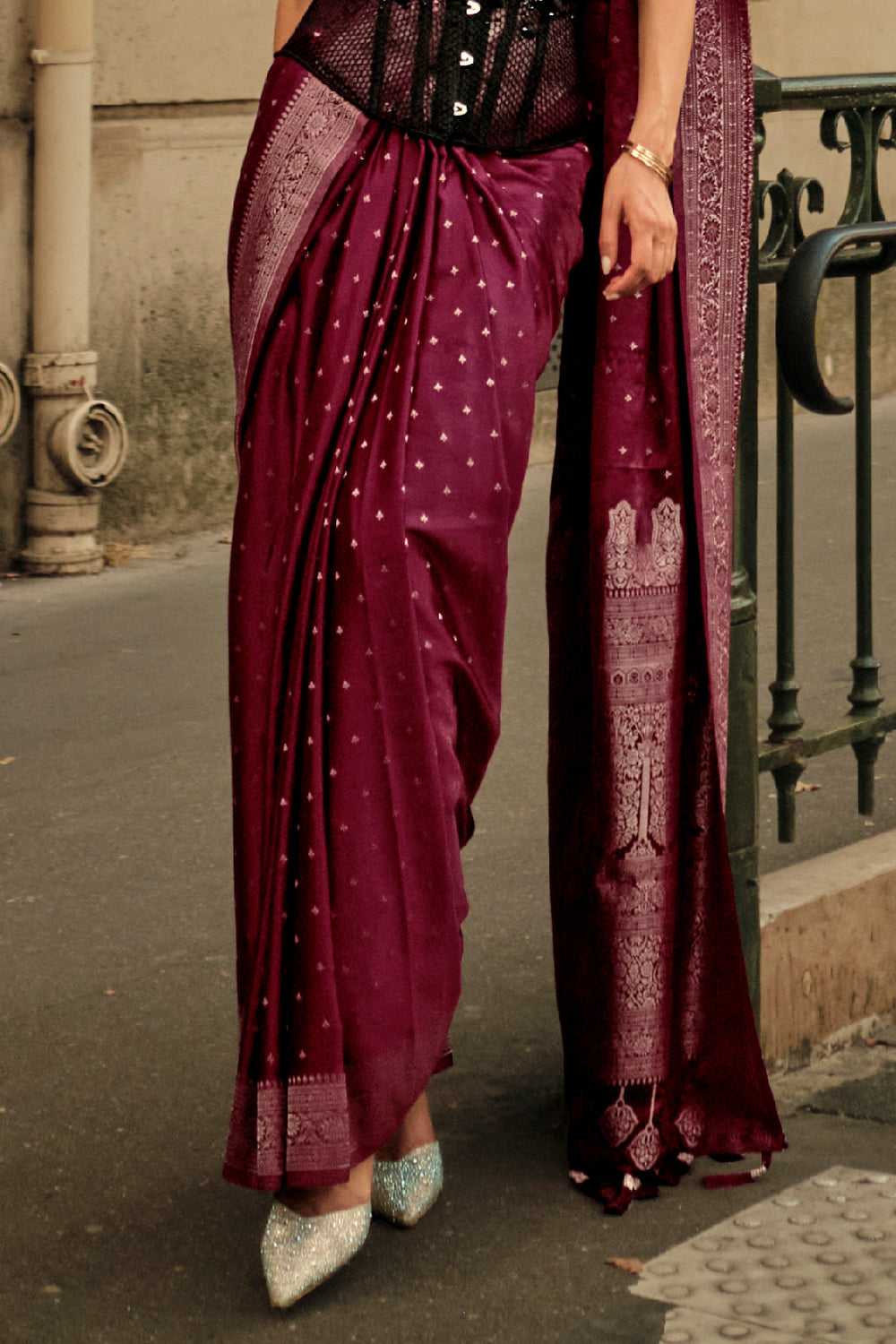 Akshaya In Wine Banarasi Silk Saree