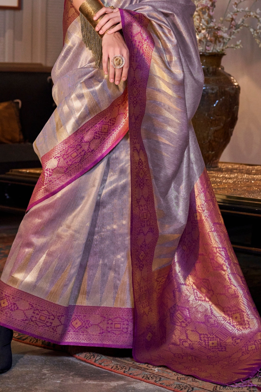 Purple Zari Tissue Saree