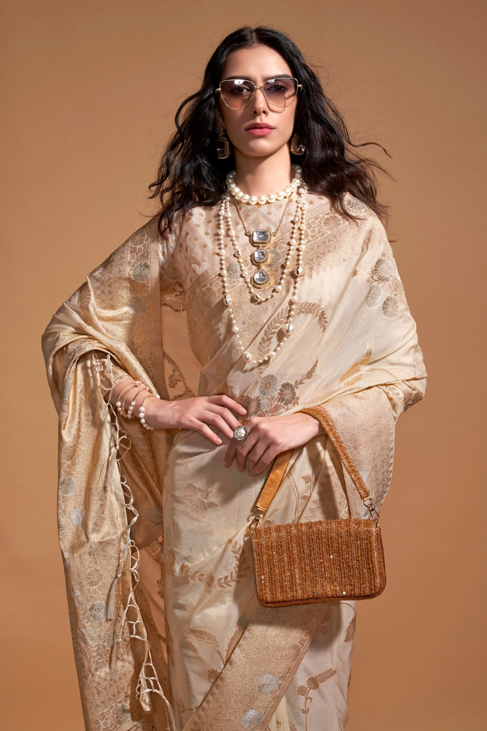 Beige Georgette Saree