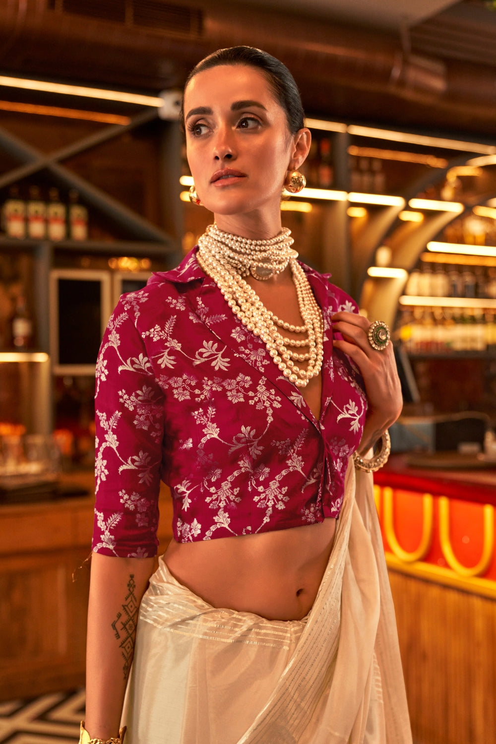 Cream White Viscose Saree