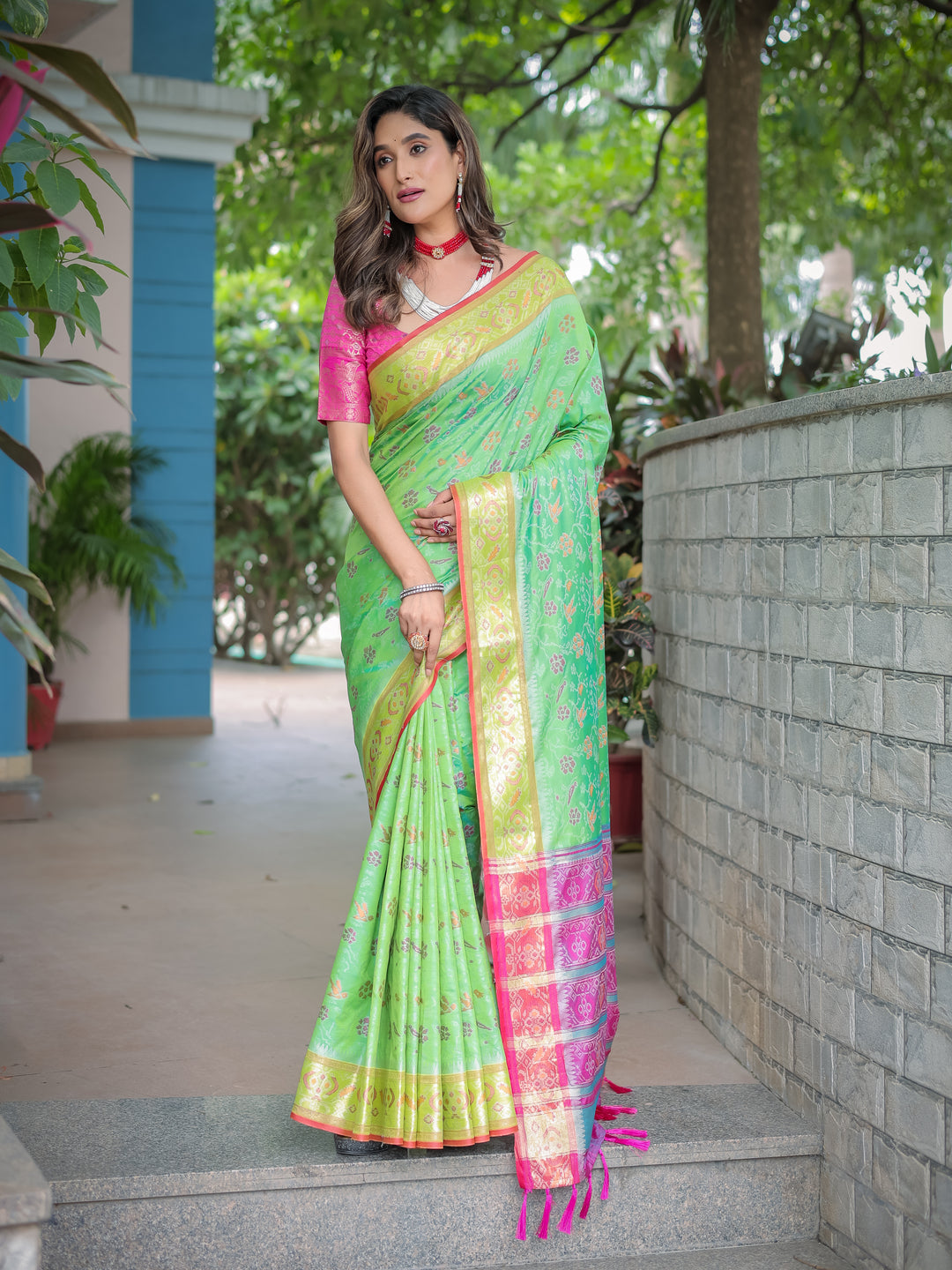 LIGHT GREEN BANARASI PATOLA SOFT SILK