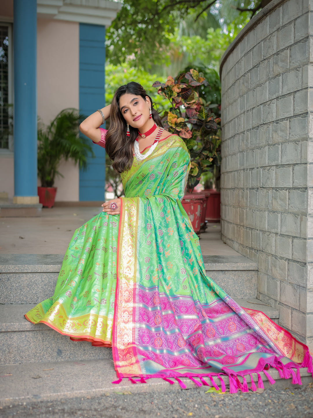 LIGHT GREEN BANARASI PATOLA SOFT SILK