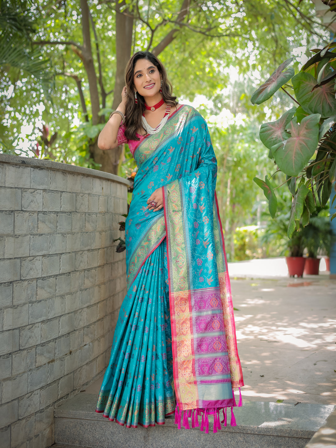 CYAAN BLUE BANARASI PATOLA SOFT SILK