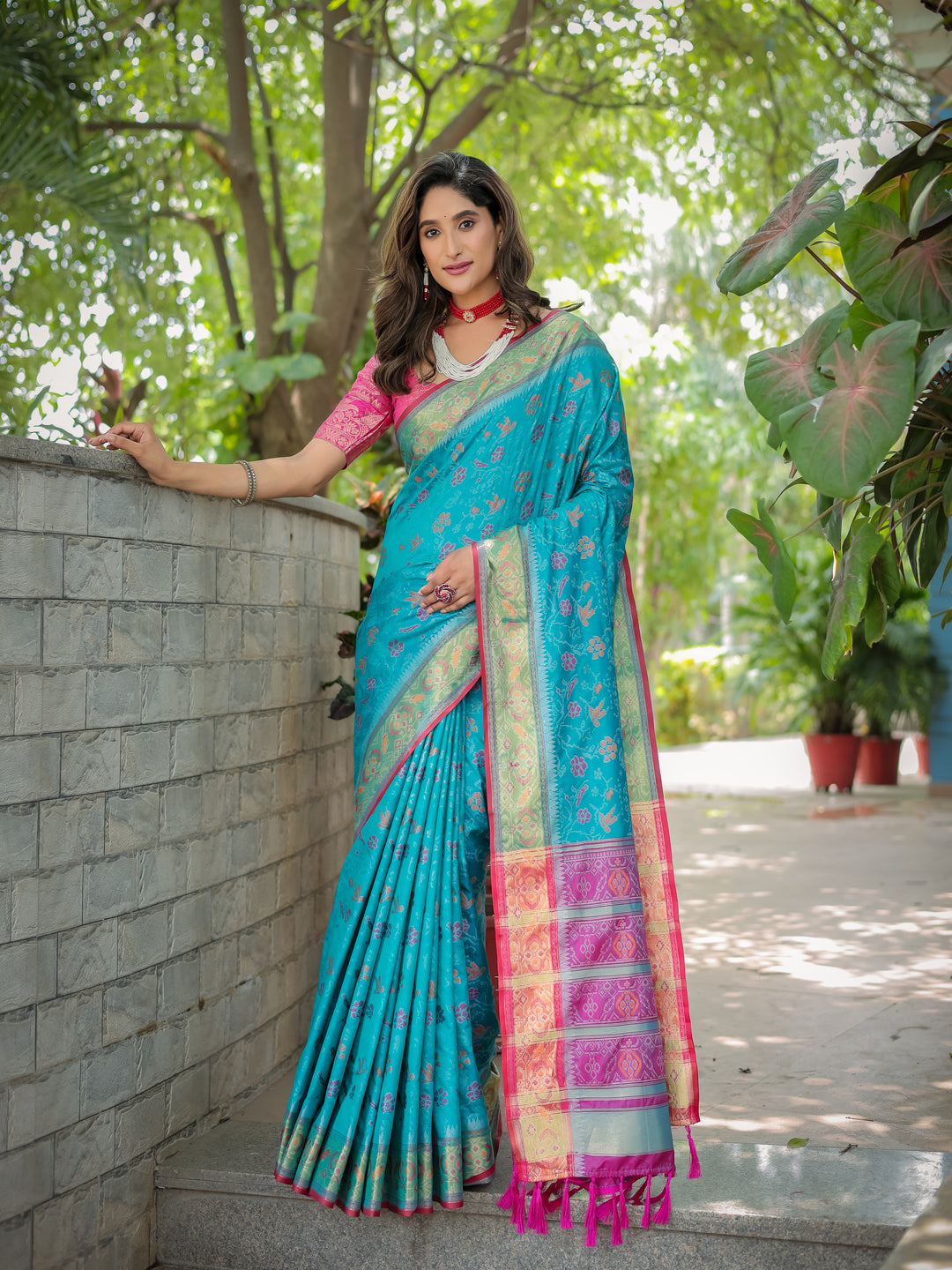 CYAAN BLUE BANARASI PATOLA SOFT SILK
